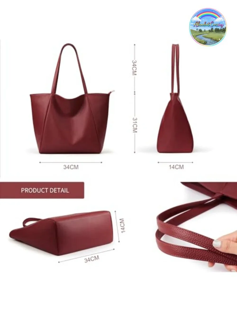 Vegan Leather Tote Bag Large 16L Zipper Work Weekender
